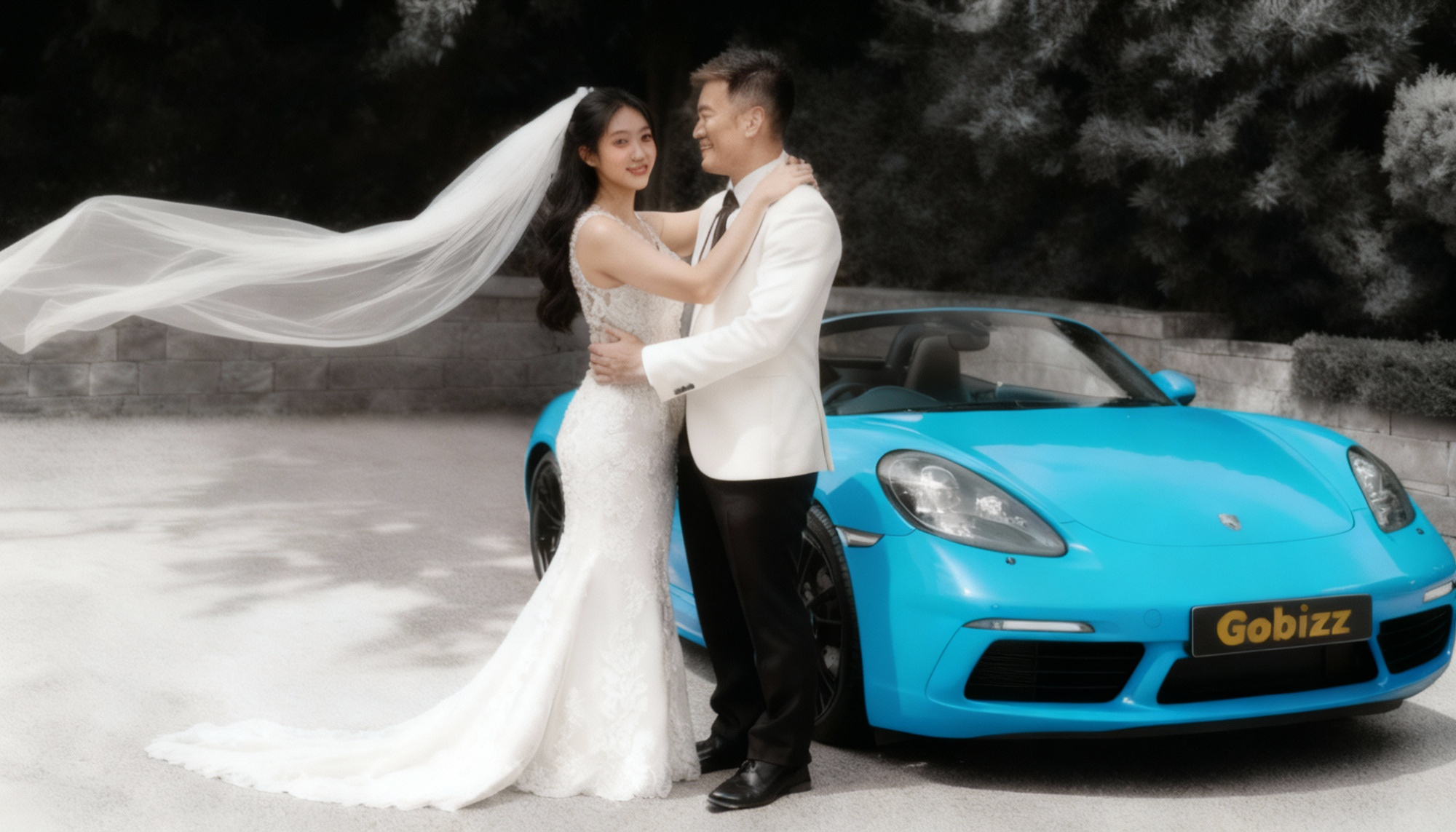Porsche 718 Boxster Blue, Rent Bangkok, Wedding Photo